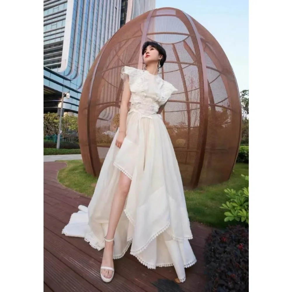 

23 Spring Linen Silk Blend Organza Dresses Women Temperament Formal Evening Backless Sexy Fashion Long Dresses Women Clothing