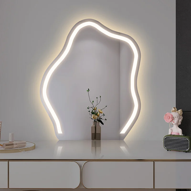 

Frame Irregular Led Cosmetic Table Wall Mirror Bathroom House Makeup Mirror Decoration Home with Light Espelho Room Decoration