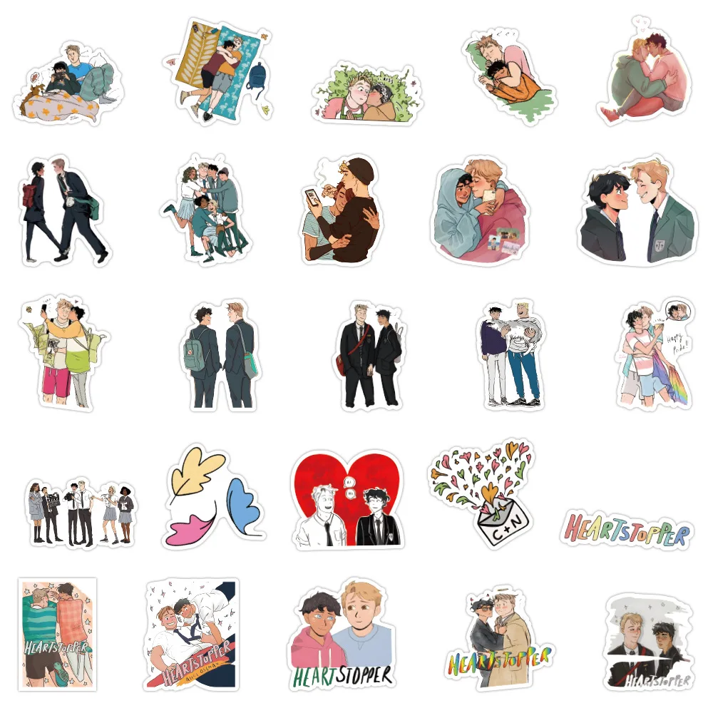 10/30/50pcs LGBT Boy Love TV Show Heartstopper Stickers BL Decal DIY Skateboard Laptop Phone Bike Car Luggage Waterproof Sticker - купить по
