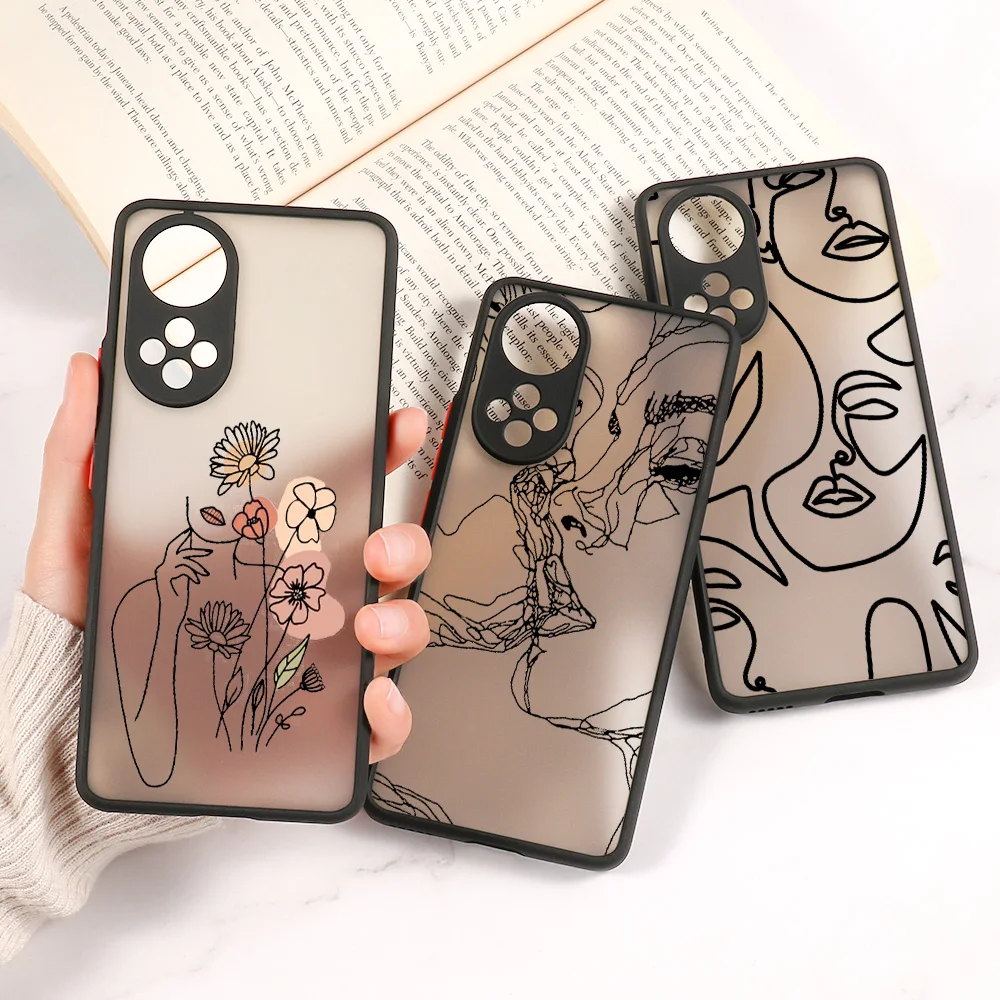 

Kiss Line Drawing Phone Case For Huawei P30 Pro P40 Lite P50 Honor 9X 9A 8X 8A 10i 10X Lite 20 50 Pro Y9 Y6 2019 P Smart Z Case