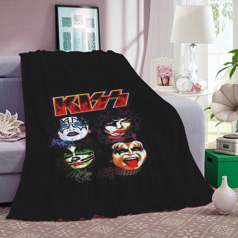 Warm Winter Blankets Kiss Rock Band Sofa Bed Fleece Camping Custom Nap Fluffy Soft King Size Microfiber Bedding