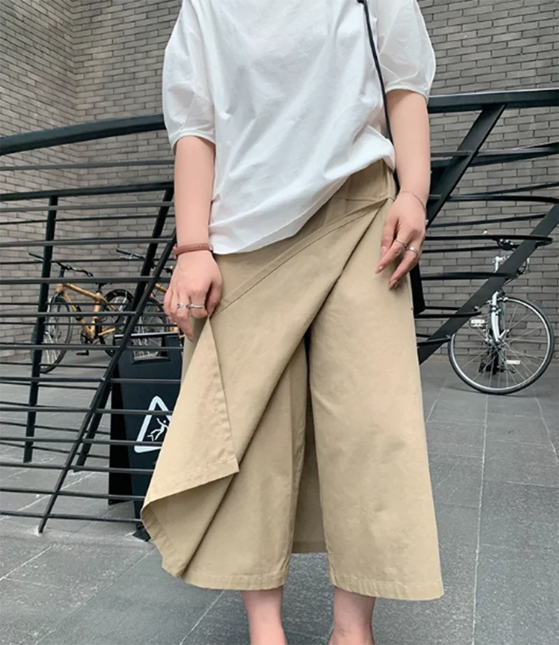 Женская Юбка-миди с естественной талией черная или цвета хаки свободная