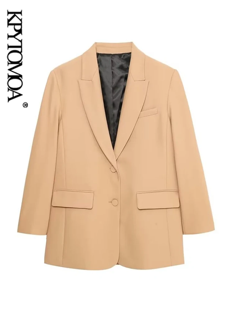 

KPYTOMOA Women Fashion Front Button Office Wear Blazer Coat Vintage Long Sleeve Flap Pockets Female Outerwear Chic Veste Femme