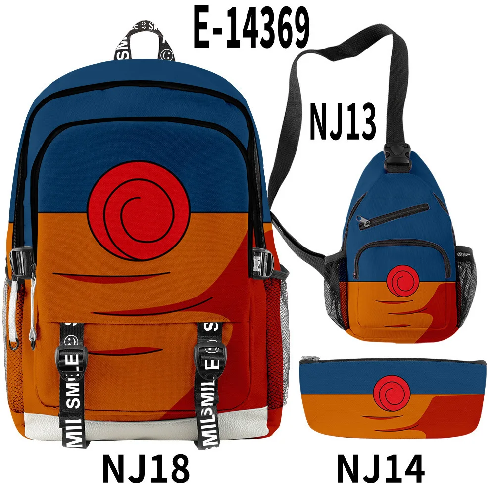 

3D Digital Printing Naruto Peripheral Printing School Bag Peripheral Backpack Shoulder Bag Pencil Bag Three-piece Suit