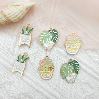 muhna 10pcspack cactus plant potted enamel metal charms pendant for diy earring jewelry making wholesale