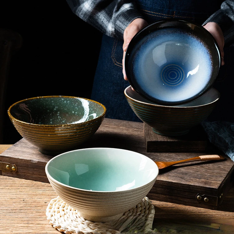 

Japanese tableware ramen bowl creative household large noodle soup bowl kiln glaze Bowl Restaurant bamboo hat Bowl Commercial