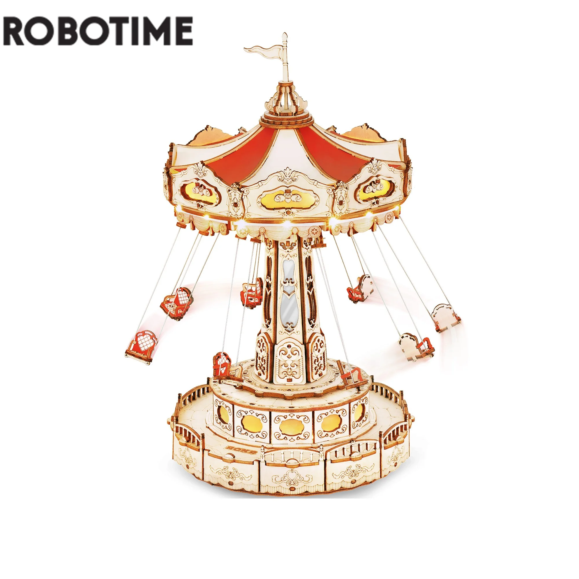 Robotime-bloques de construcción de caja de música para niños y adultos, juguete de construcción en 3D de madera EA02 con diseño de Rokr Swing Ride