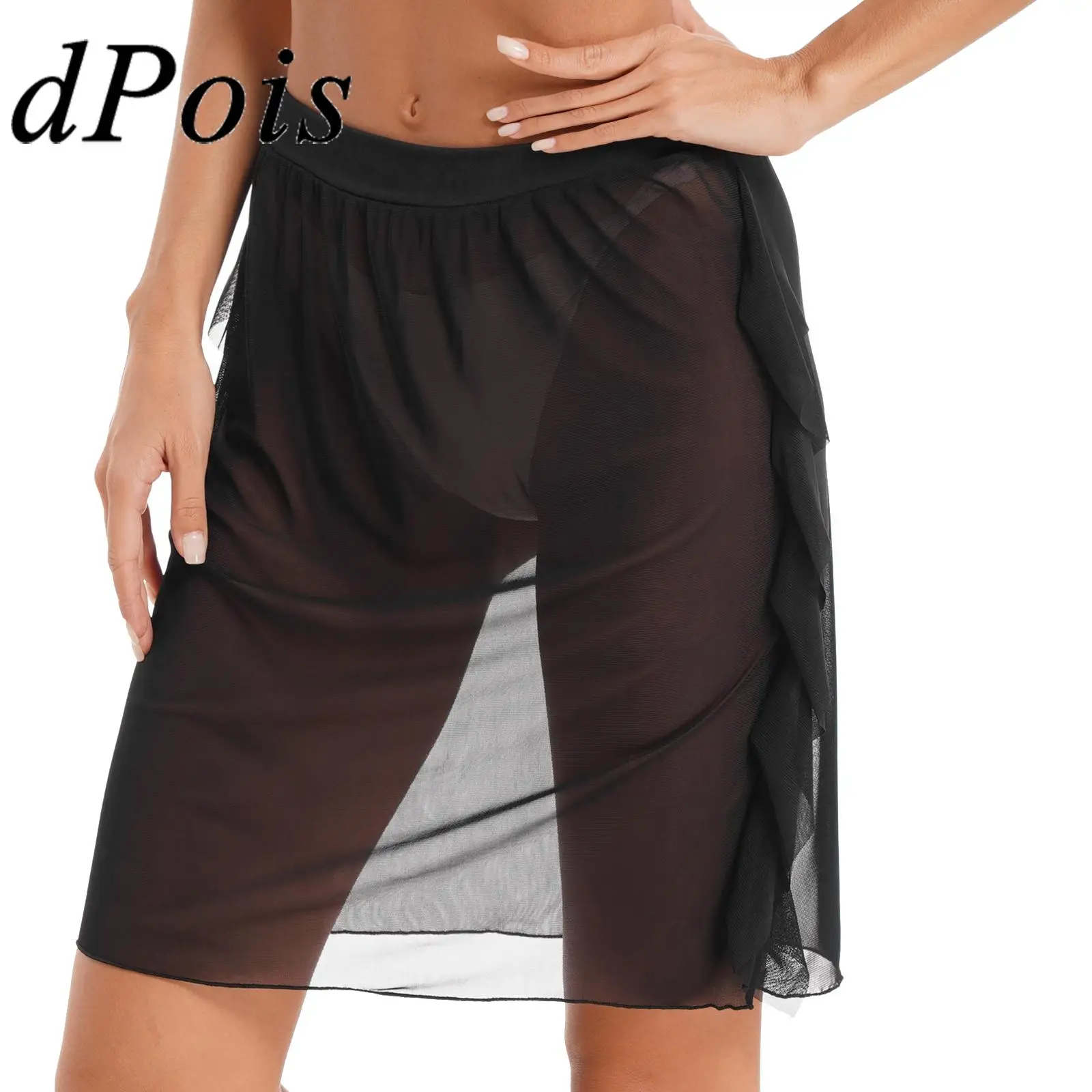 

Женская прозрачная сетчатая юбка с рюшами, однотонные пляжные юбки с высокой талией для купания, накидки, Клубная одежда, сексуальные женск...