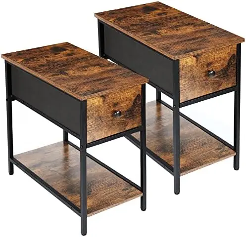 

Nightstands Set of 2, End Tables Sofa Side Tables with Drawer Shelf for Bedroom, Rustic Wood Accent Furniture for Small Spaces H