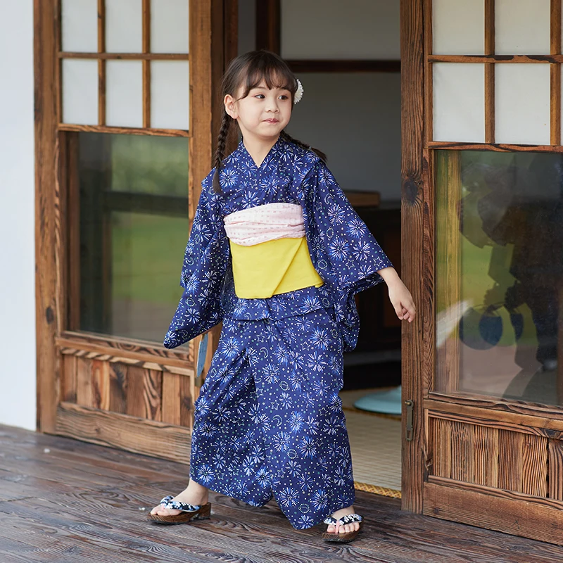 

Kid's Japanese Traditional Kimono Girl's Summer Dress Firework Prints Children's Performing Clothing 100% Cotton Home Wear