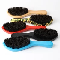 DREWTI Beech Wood Nylon Boar Bristle 360 Wave Brush Long Handle Hairbrush for Afro Men Black Short Hair African Comb Hard Medium