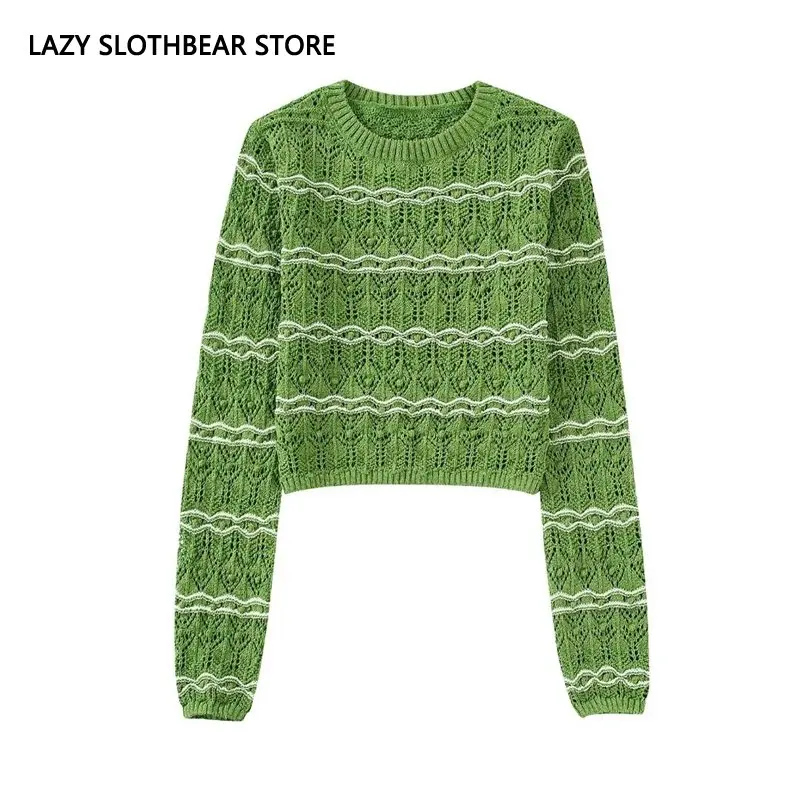 

Women Autumn New Knitwear Patchwork Jumpers For Female Long Sleeve O neck Crop Sweaters Street Office Jumpers