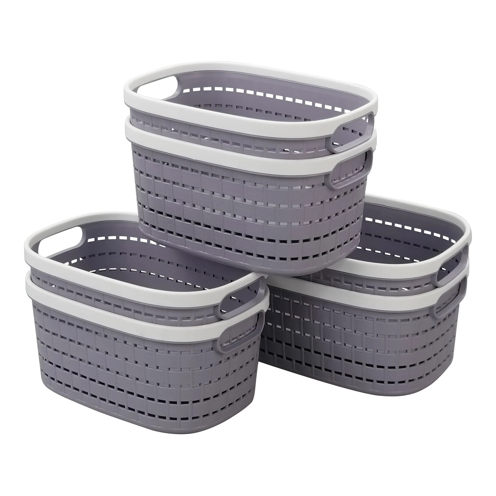 

6 шт./упаковка, пластиковая корзина для хранения, Большая пластиковая плетеная корзина с портативной ручкой, для кухни, кладовой, холодильни...