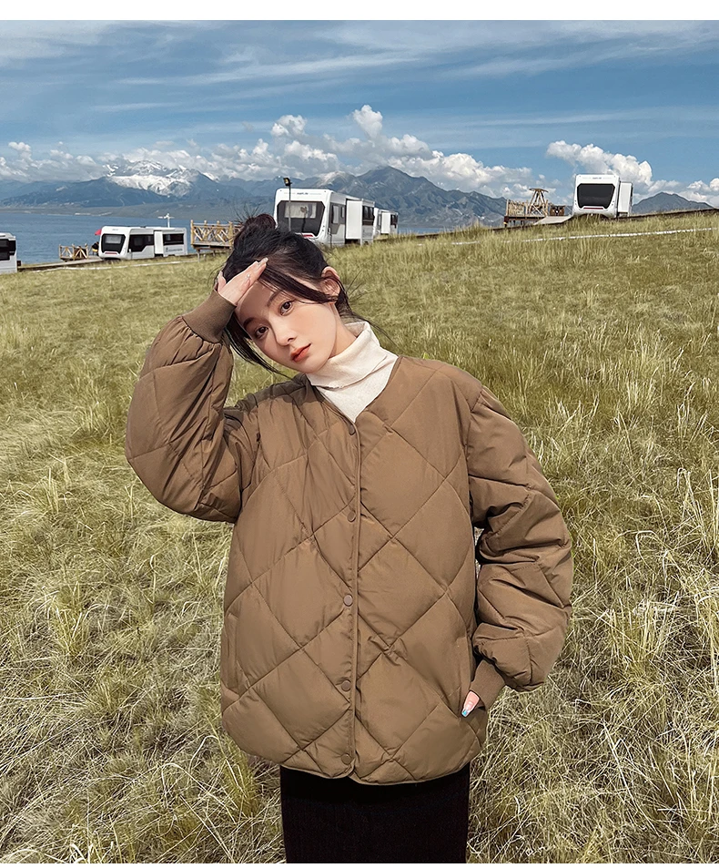 Куртка женская стеганая на пуговицах уличная одежда оверсайз тонкая популярная