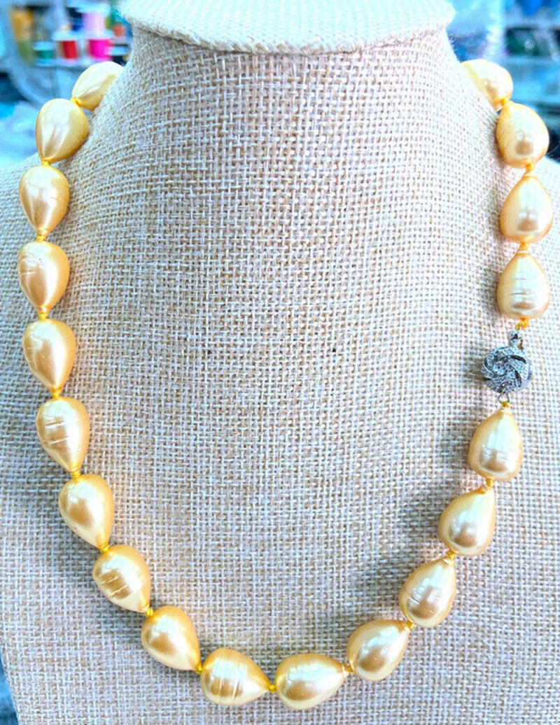 

12x17mm yellow Shell Pearl Drop Beads Jewelry Necklace 18"AAA