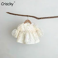 criscky new baby girls summer romper floral lace mesh romper dress puff long sleeve baby girl clothes sisters loaded