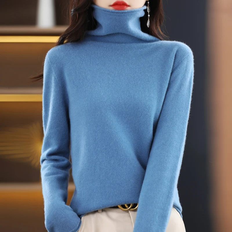 

Женский вязаный шерстяной свитер с высоким воротником, осенне-зимние модные топы, женская одежда с длинным рукавом, теплый Повседневный Жен...