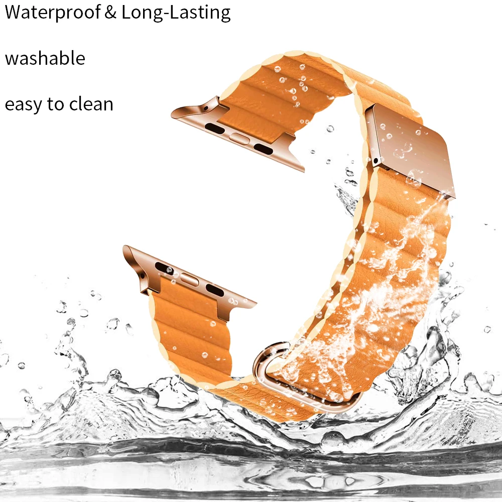 Leather Metal Magnetic Strap for Apple Watch 7 6 5 4 3 2 1 Stainless Steel Band 44mm 40mm 42mm 38mm 41mm 45mm Wristband Bracelet