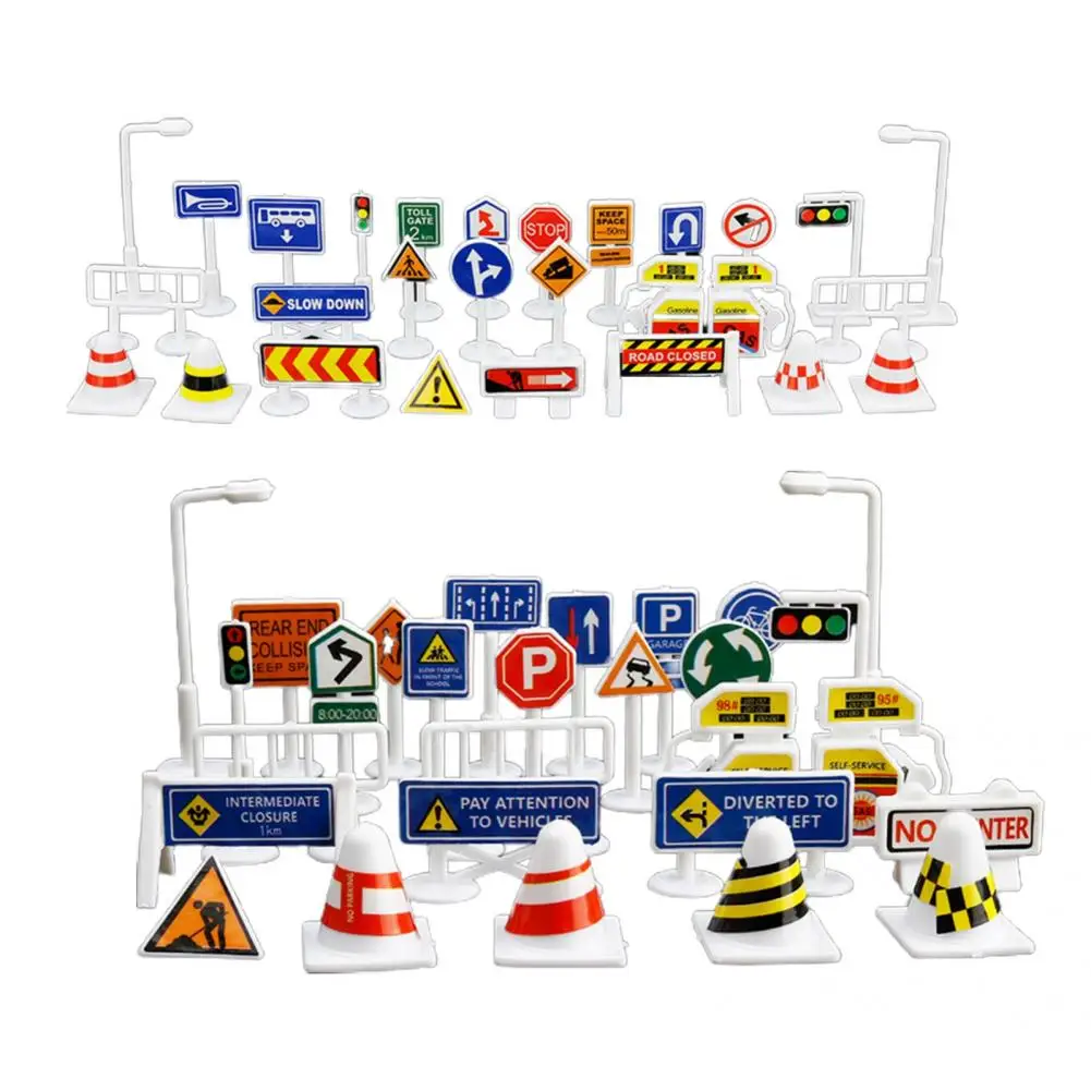 

56Pcs/Set Road Sign Toy Useful Easy to Store Novelty Children Road Sign Toy for Home Roadblock Model Road Sign Model