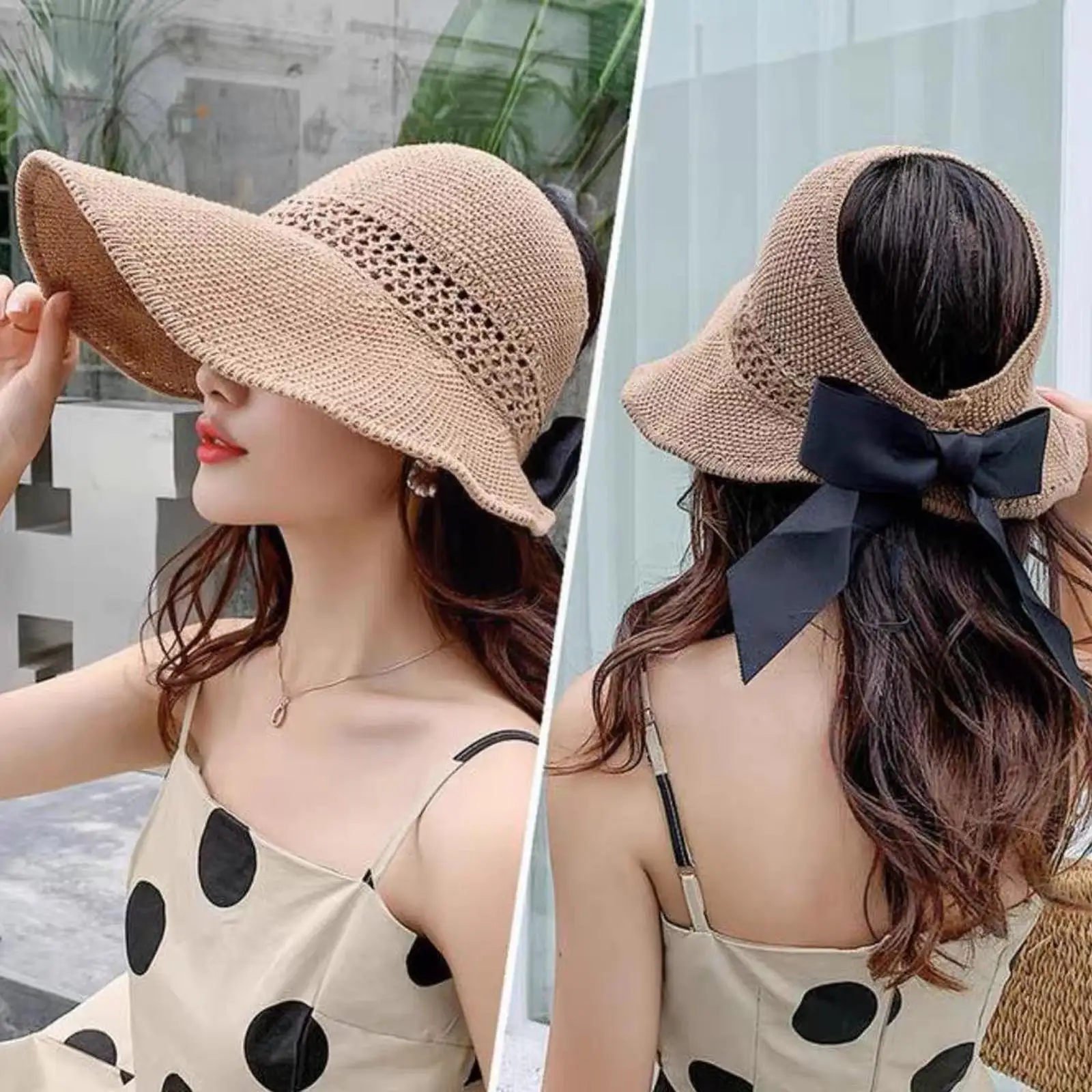 

Шляпа Женская Складная соломенная с широкими полями и бантом, V9g3