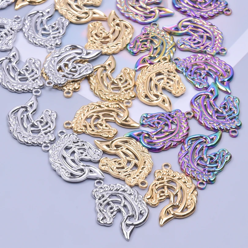 

Stainless Steel Lucky Horse Head Charms Rainbow Color Personalize Pendants Makings Jewelry diy Necklace Women/Men Supplies 5pcs