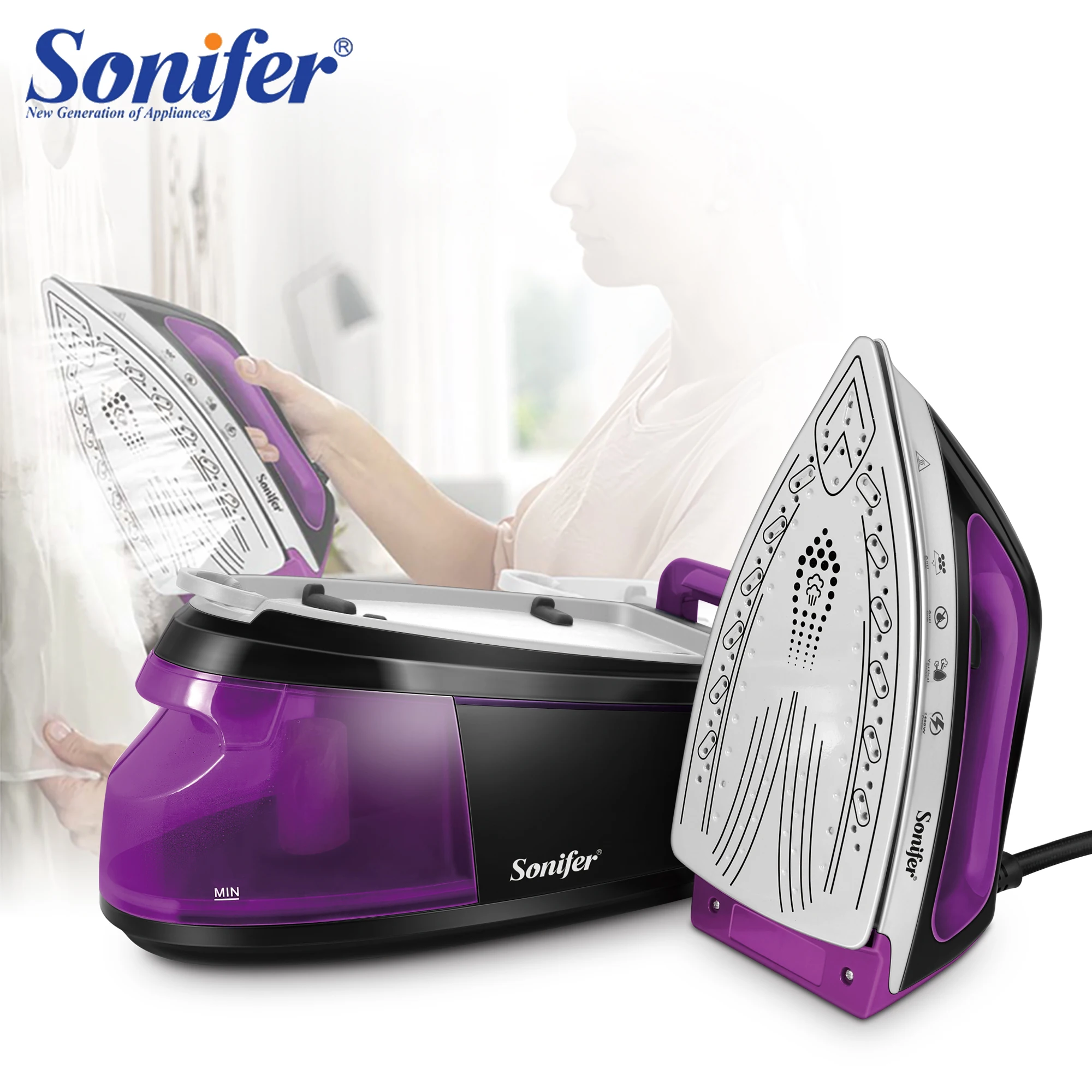 Cordless Steam Iron For Clothes Steam Generator Travel Wireless Iron Ironing Ceramic Soleplate External Water Tank Sonifer