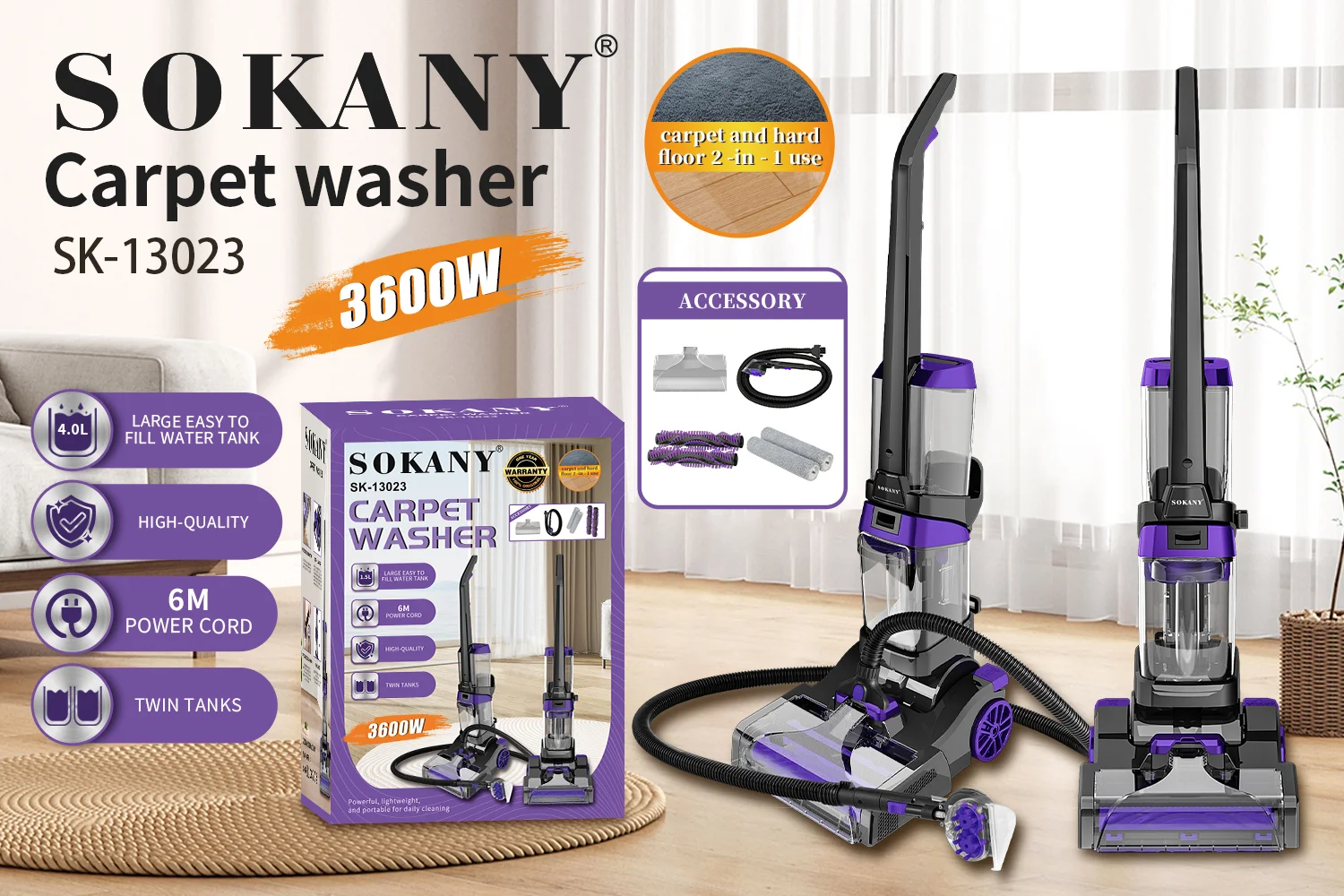 

Sokany Мощный всасывающий пылесос с высоким всасыванием, бытовой очиститель ковров Sk-13023