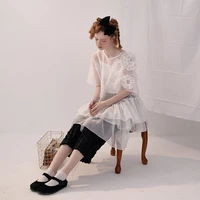 imakokoni original design ruffled thin mid length dress sweet japanese mesh skirt 213300