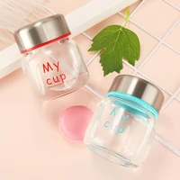 2022 new fashion mini glass 150200ml portable transparent simple water bottle with lid and cover cup for girls outdoor
