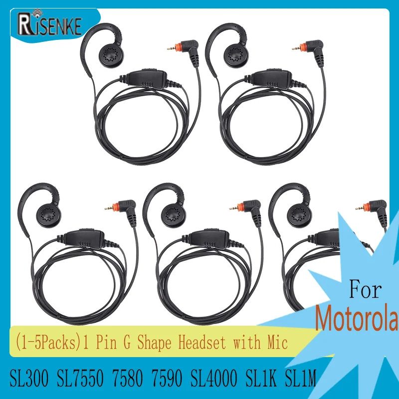 RISENKE 1-Pin Headset for Motorola SL300 SL7550 7580 7590 SL4000 SL1K SL1M Walkie Talkie Accessories Earpiece with Mic(1-5PCS)