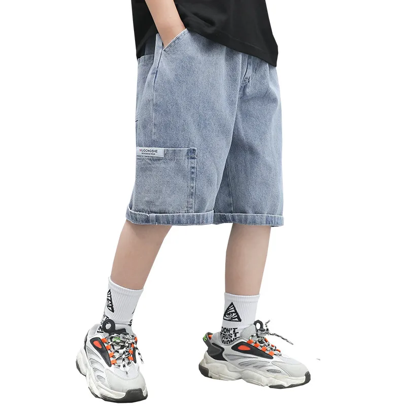 

New 2023 Kids Summer Denim Shorts With Pocket Baby Boys Cotton Short Jeans Children Casual Calf Pants Age 4 5 7 9 11 13 14 Years