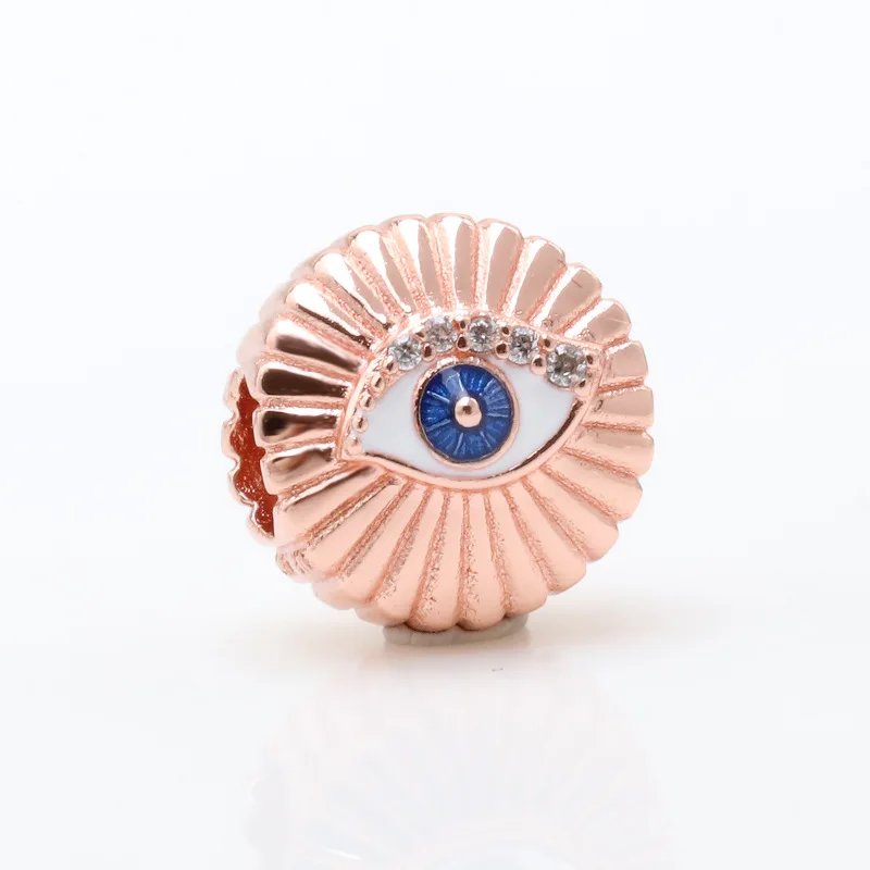 

Sparkling Rose Gold Blue Eyes 925 Sterling Silver Bead Fit Original Pandora Bracelet Women Advanced Texture Jewelry Gift