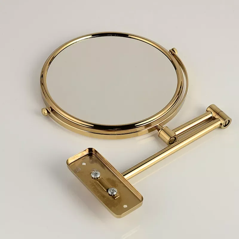 

Bath Mirrors 8 inch Bathroom Folding Brass Shave Makeup Mirror Golden Wall Mount Round Base 3x Magnifying Mirror 1208K