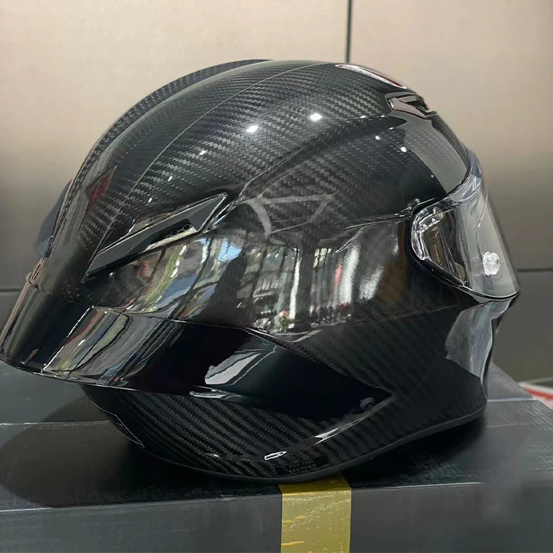

Full Face Carbon Fiber Motorcycle Helmet Professional Racing Helmet DOT Rainbow Visor Off Road Motocross Bright Black Helmet