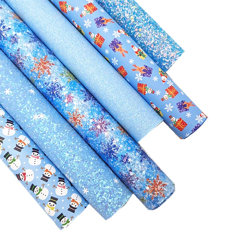 Es Snowmen Printed Faux Leather Fabric Vinyl For Diy Craft 8.2