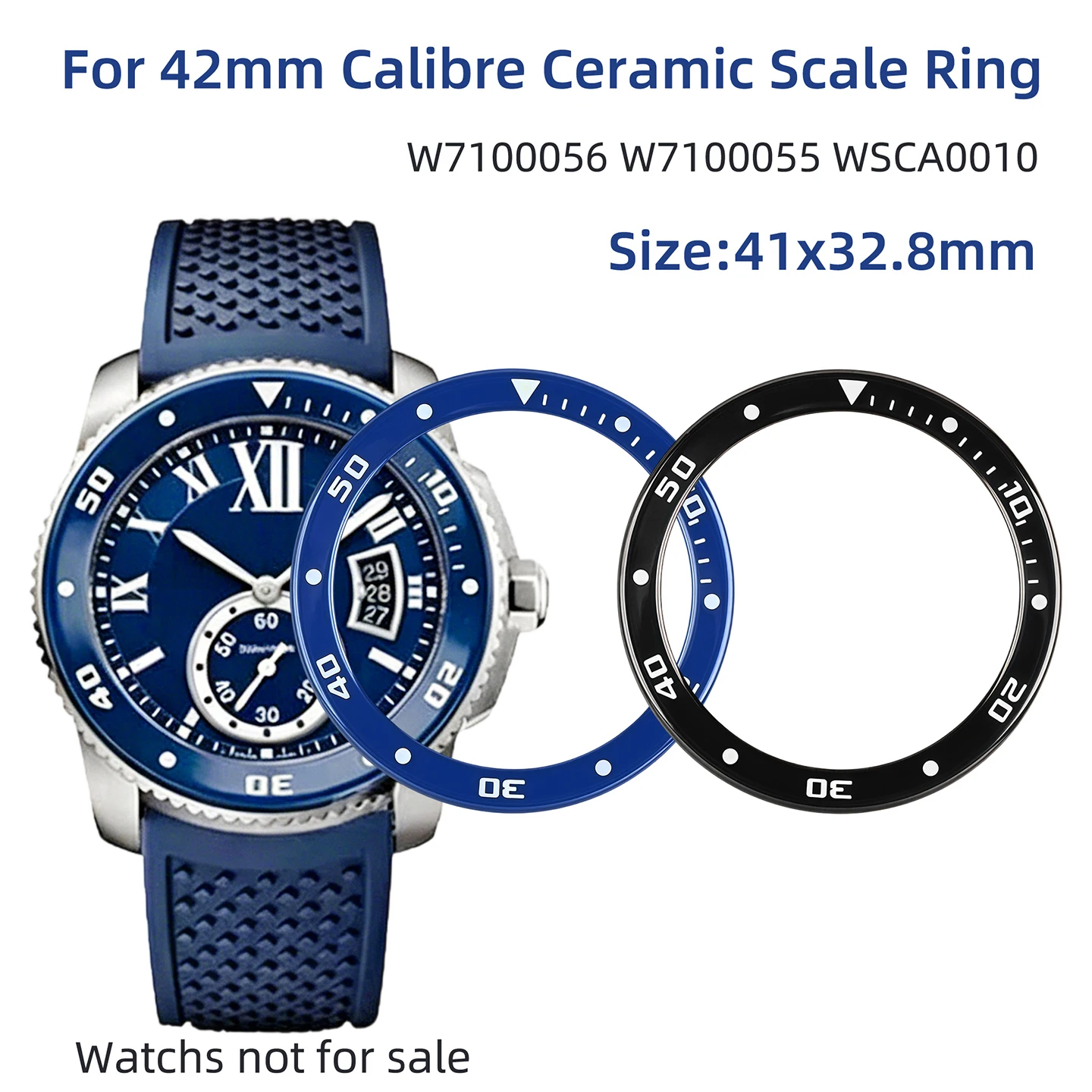 Фото Керамический безель для часов Calibre De Cartier 42 мм, 41x32.8 мм, W7100056, WSCA0006, W7100052, внешнее кольцо цифровой шкалы, запчасти для ремонта №1