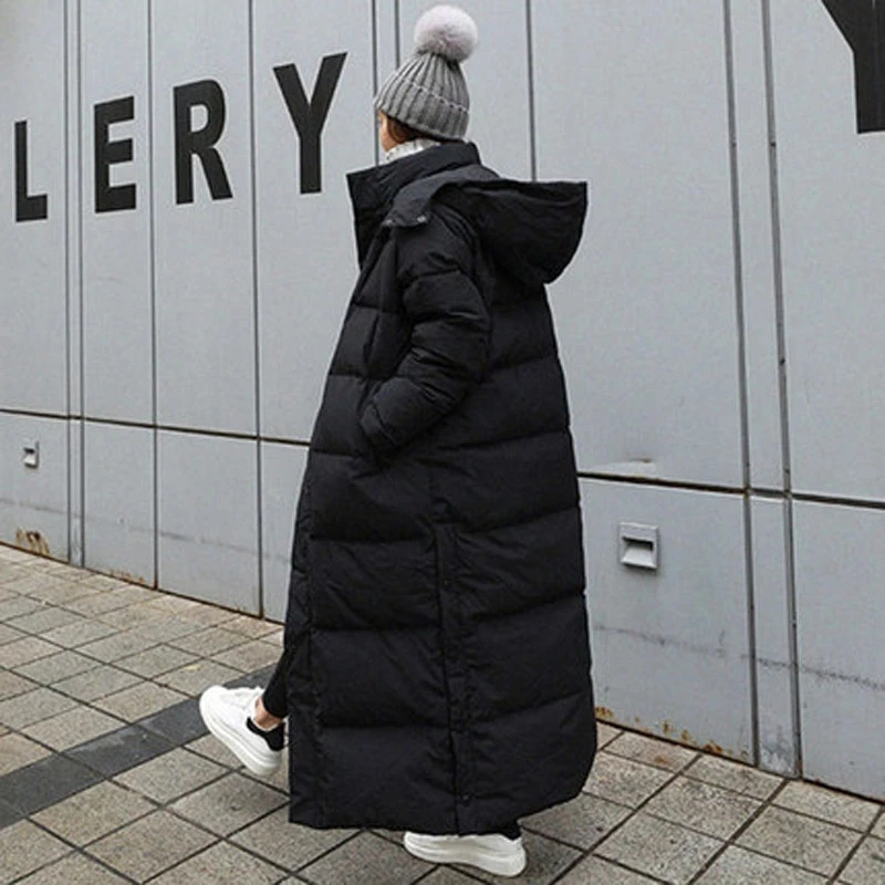 Parka Coat Extra Long Winter Jacket Women Hooded Pocket Zipper Female Lady Windbreaker Overcoat Casual Outwear Clothing Quilted enlarge