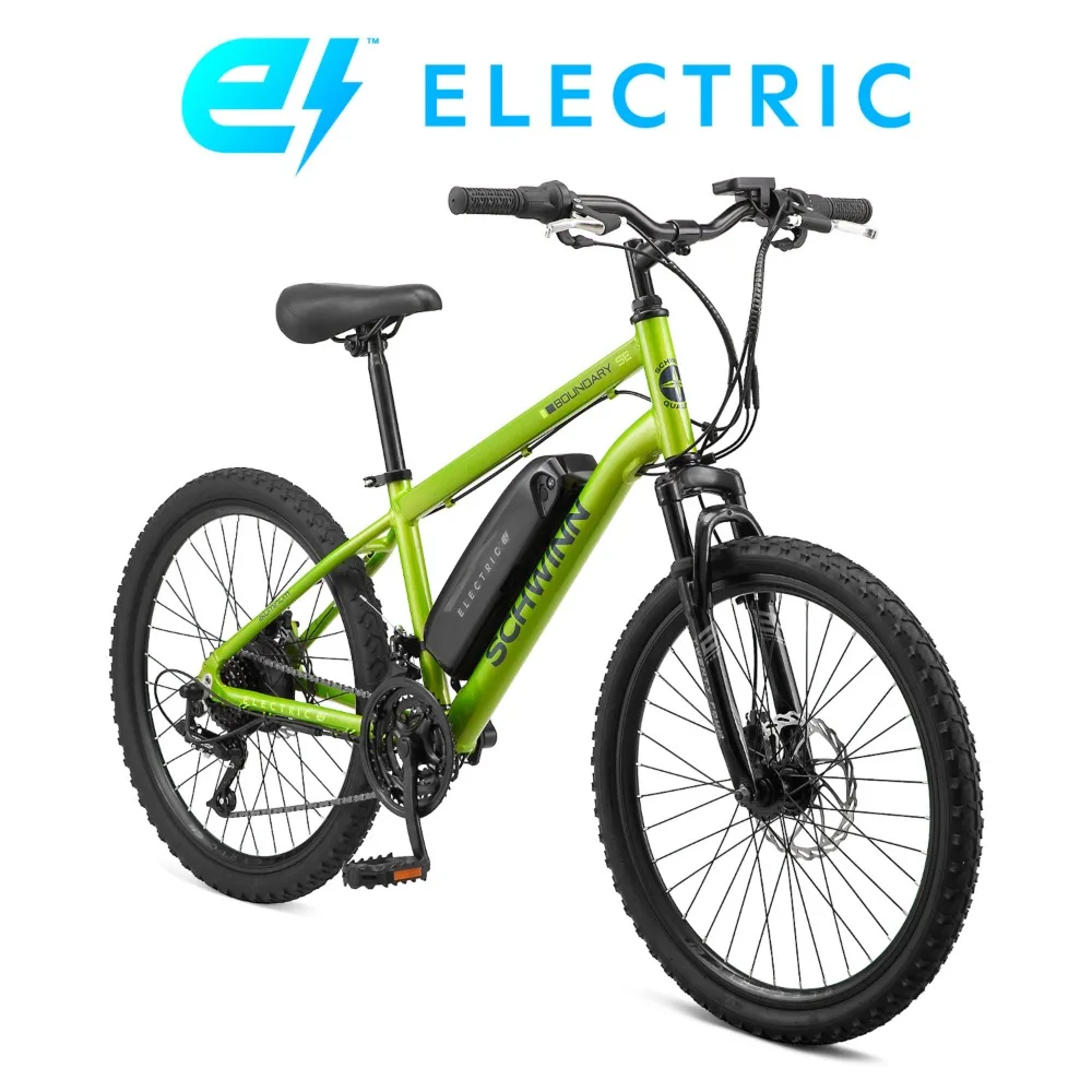 

Schwinn 24 дюйма Электрический горный велосипед границы унисекс для взрослых, дроссельная заслонка, зеленый электровелосипед, мотор 250 Вт, новинка 2023