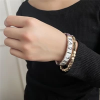 gold beads bohemia believe letters bangles minimalist alloy bracelets sets for women adjustable boho fashion bangle