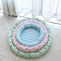 pet coolcore bed cat summer ice silk printing cooling sleeping round mat dog easy to clean with side pillow cats and dogs bed