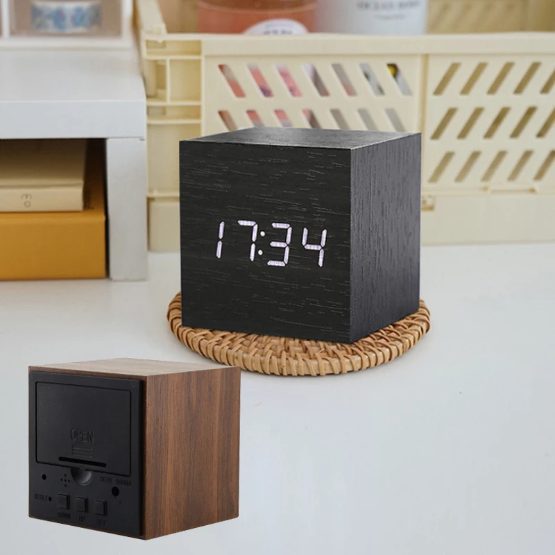 

1pc Alarm Clock LED Wooden Watch Table Voice Control Digital Despertador USB/AAA Powered Electronic Desktop
