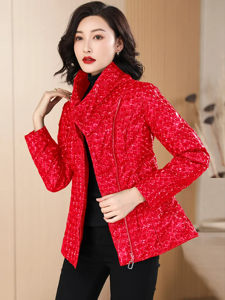 New Women Lightweight Down Jacket Winter Elegant Fashion Stand Collar Warm Short White Duck Down Coat Slim Outerwear Female