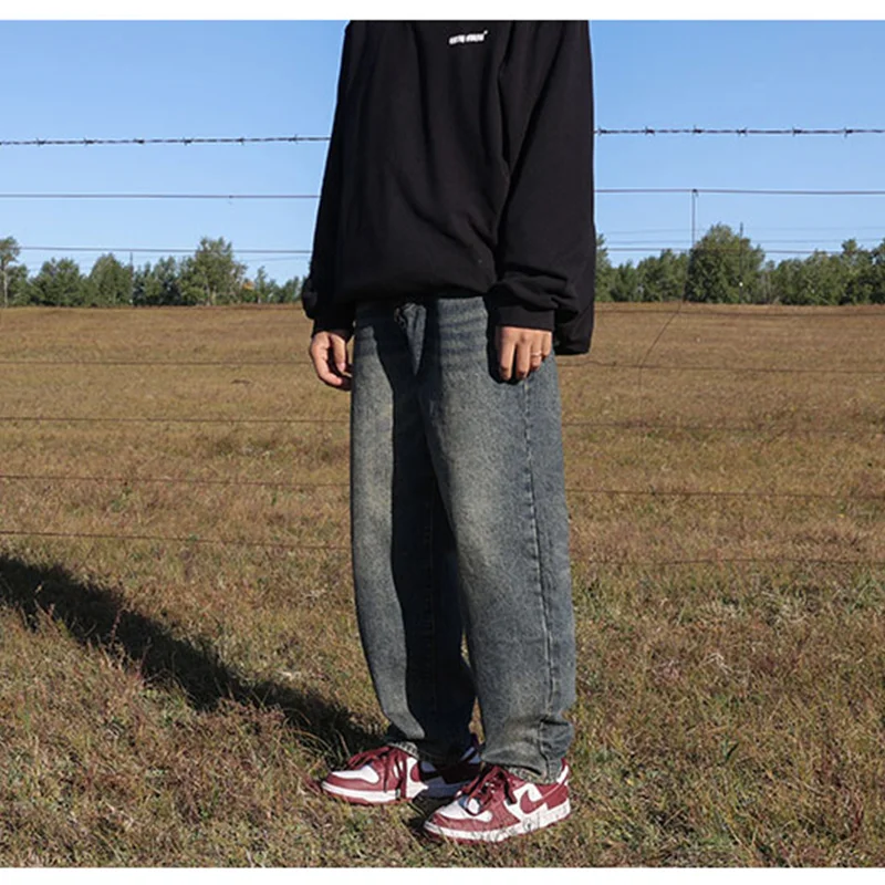 Men Clothing 2022 New Style Recreational Vintage Nostalgia Blue Jeans Straight Cylinder Loose Temperament Trousers Autumn Female