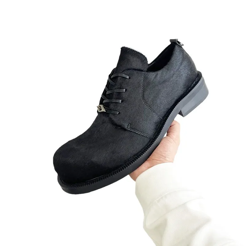 Мужская женская обувь дерби из натуральной кожи с круглым носком ботинки