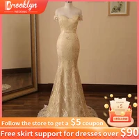 vintage off shoulder champagne lace appliques beaded mermaid prom dress 2022 v neck formal vestido de festa evening party gowns