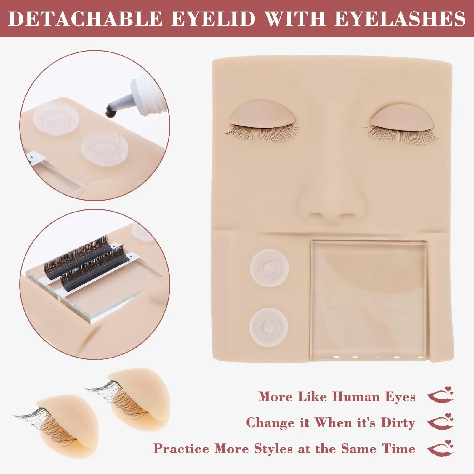 

1Set Lash Grafting Practice Fake Face Multifunctional Mannequin Replacement Eyelids Eyelashes Extension Exercise Head Mold Tools