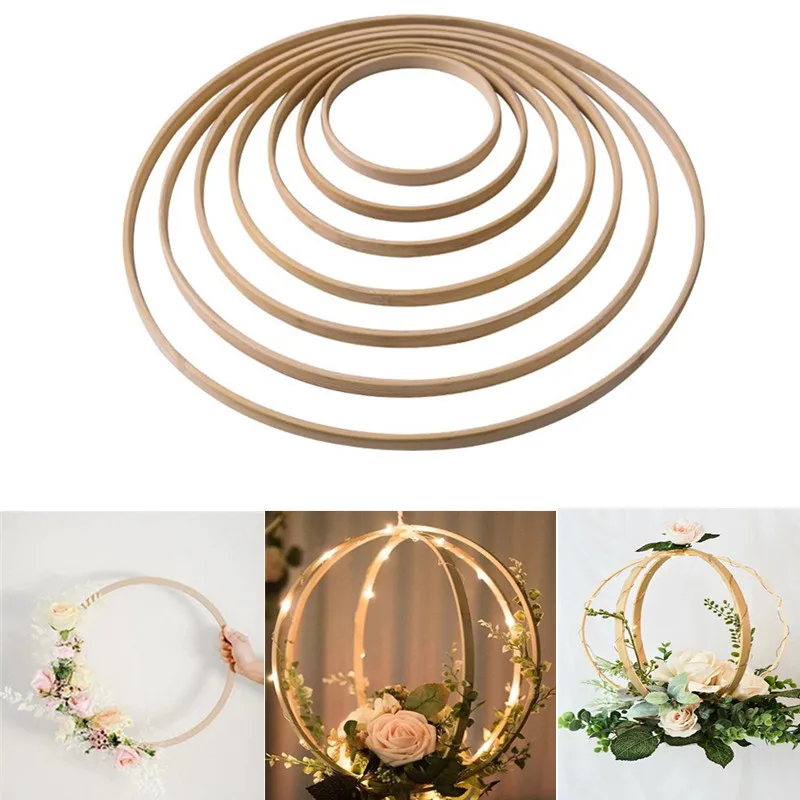 

3pcs Round Wooden Ring Floral Wreath Hoop Wooden Frame DIY Dream Catcher Making Craft Wedding Christmas Wood Wreath Decor