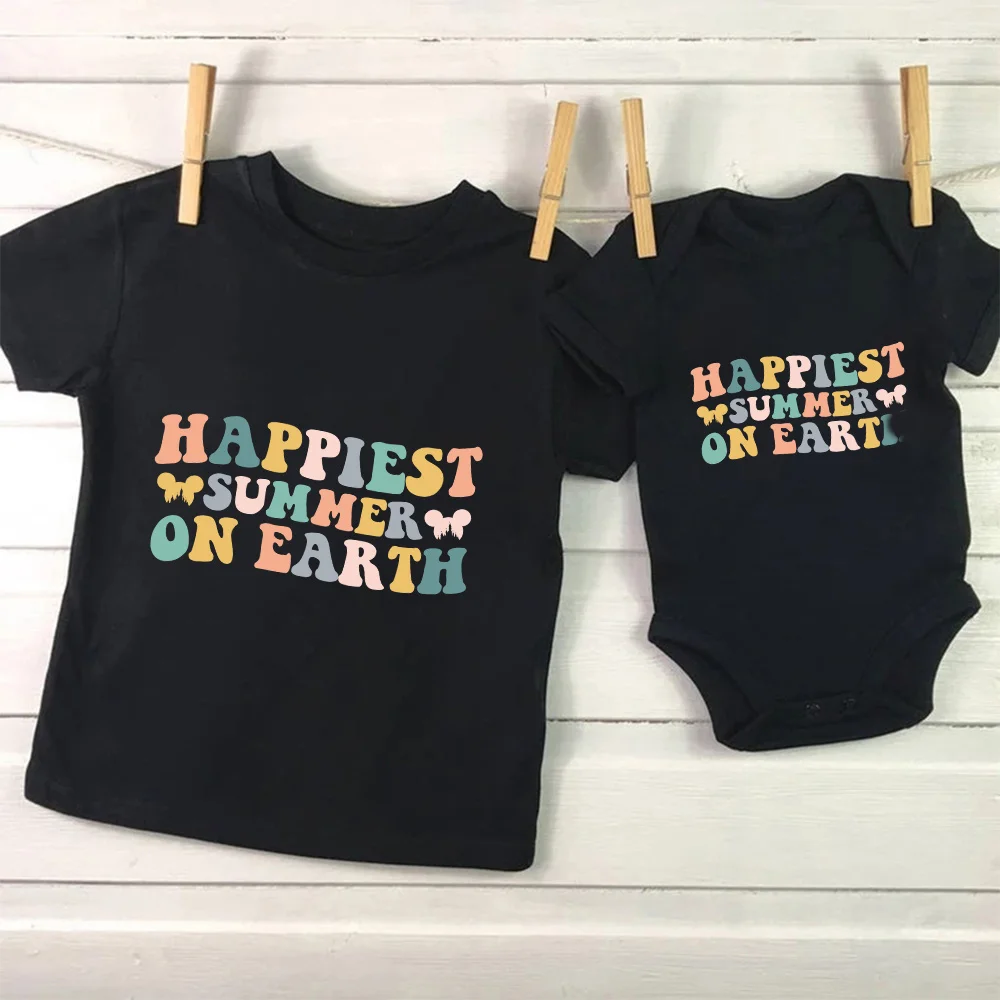 

Летняя футболка Happlest на земле, одежда для мам и детей в стиле Харадзюку, новинка, Лидер продаж, черная футболка для новорожденных с изображен...