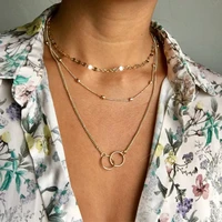 multilayer boho trend elegant jewelry circle pendant necklace golden color unquie women fashion necklace wholesale x0122