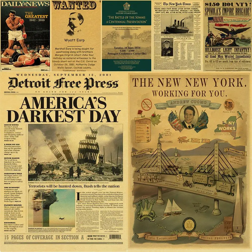 Новостной плакат газеты New York Times / История времени / Крафтовая серия старой газетной бумаги крафт браун настенный плакат винтаж.